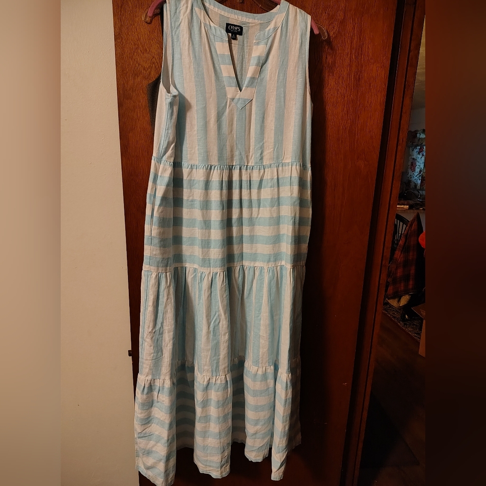 Chaps Light Blue and White Striped Dress